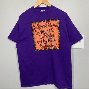 Vintage 90s Young and Old Age Humor‎ Funny Quote Purple Tee XL